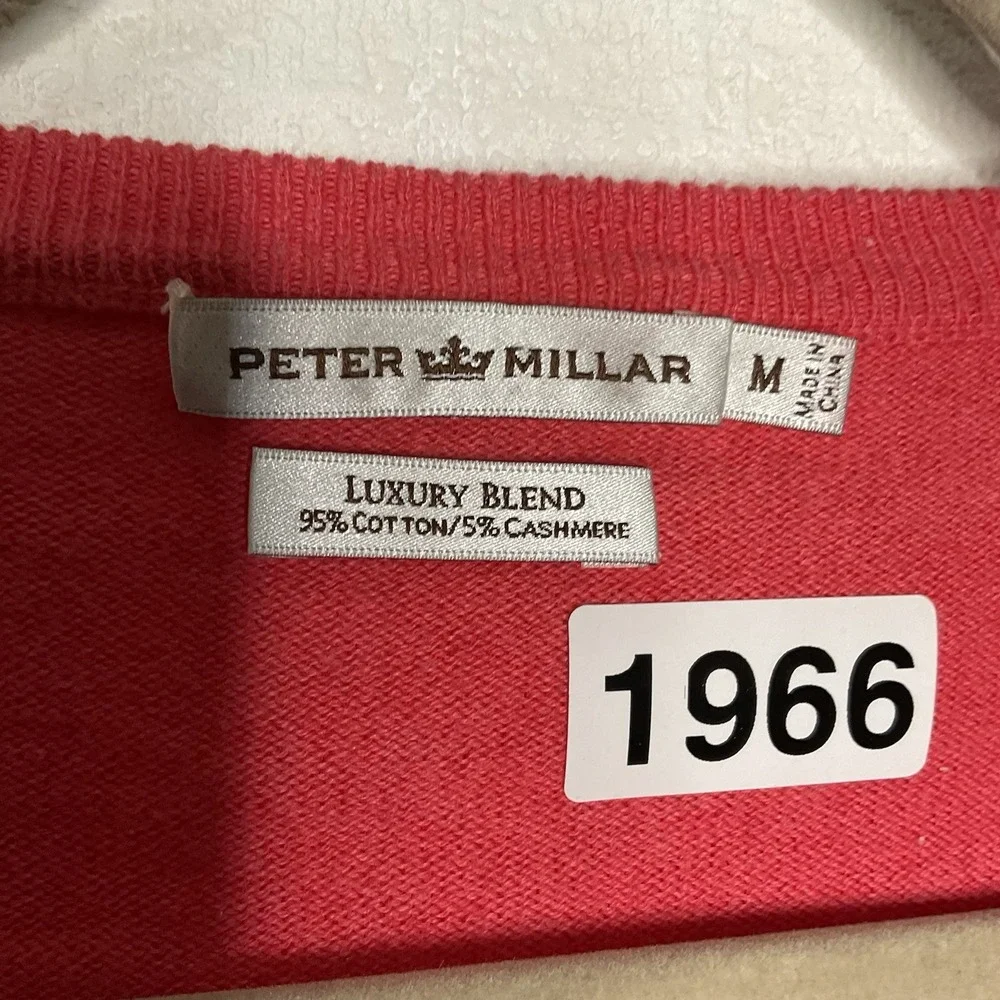 Peter Millar Sweater Mens Medium Pink Luxury Blend Cotton Cashmere V-Neck Pullov